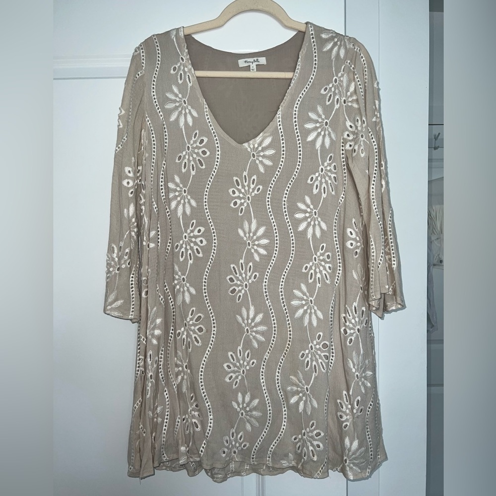 White/beige floral eyelet dress